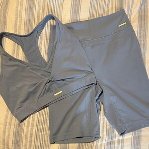 Athletic Seamless Sports Bra & Bike Shorts Set - Slate Blue